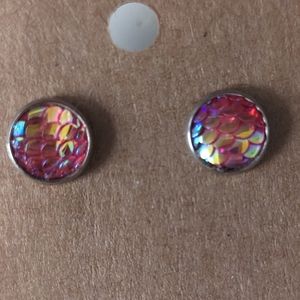 Pink mermaid scale stud earrings
